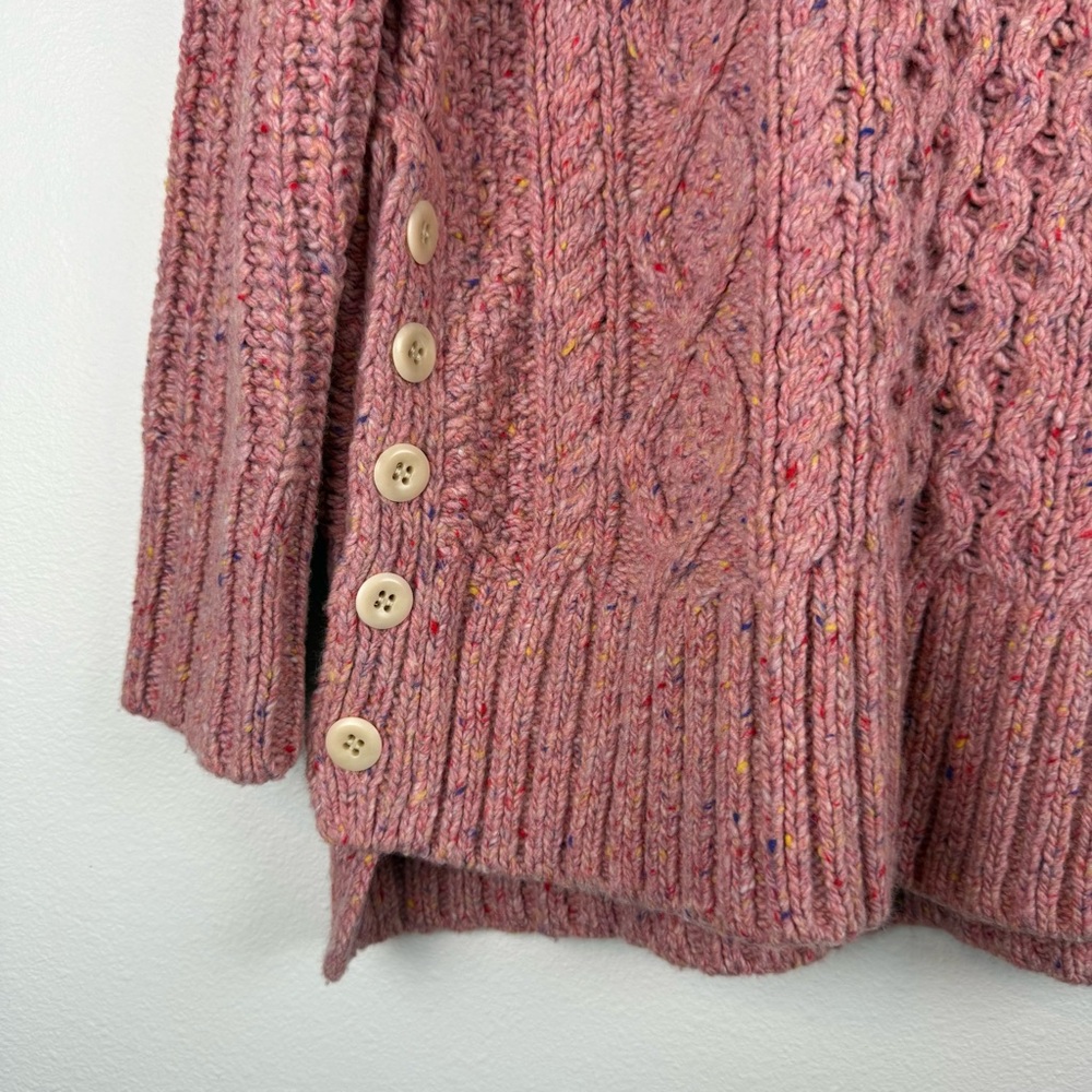 Alex Mill Pink Aran Cable Knit Merino Wool Side Button Sweater Womens Small - Picture 8 of 13